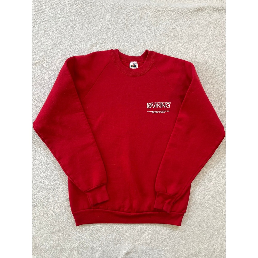 Vintage 90s USA Fruit of the Loom Mens Large Sweatshirt Red 1992 Viking Int Sew‎